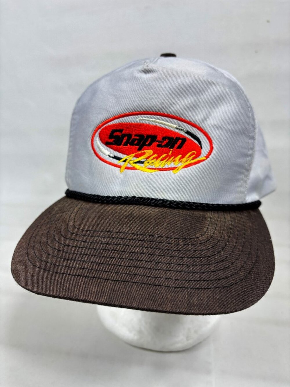 Vintage Snap-on Racing Hat Gray Brown Rope Snapback Cap Authentic 90s
